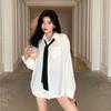 Женская свободная рубашка с длинным рукавом в стиле ленивой моды, белая повседневная блузка для весны и осени, свободный крой, удобная рубашка, галстук в комплект не входит