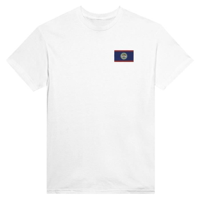 T-shirt - PIXELFORMA - Drapeau du Belize - Broderie en Blanc - 100% Coton - Coupe Classique