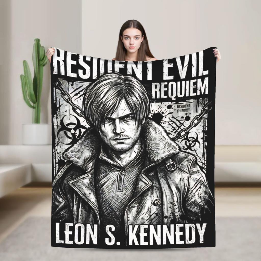 Resident Evil Leon Kennedy Plush Blanket Girls Boys Flannel Throw Blanket For Living Room Soft Quality Bedspread Gift Idea