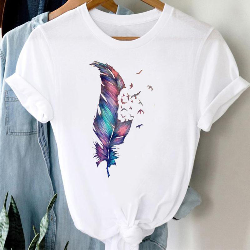 Women Watercolor Abstract Painting Print Short Sleeve Tee Top Fashion Tshirt Clothing Casual Summer Lady Female Graphic T-shirt