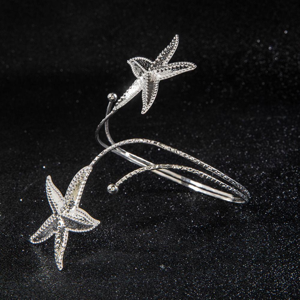 Water Drop Shape Metal Starfish Open Cuff Bangles Adjustable Armlet Jewelry Banquet