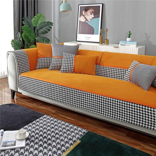 Роскошный клетчатый плотный мягкий плюшевый бархатный чехол для дивана, современный чехол для дивана с откидной спинкой, сиденье для дивана, полотенце для гостиной