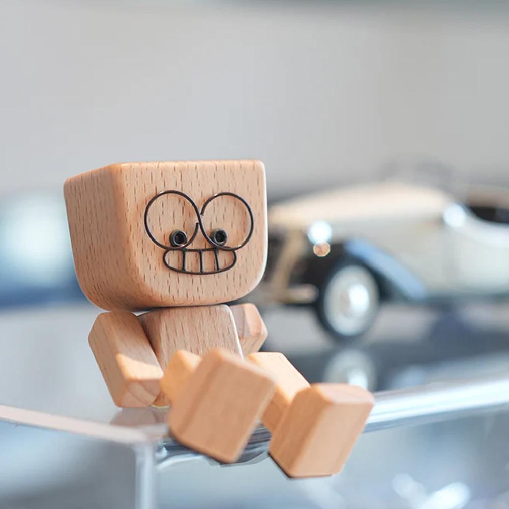 Фигурка робота, качающего ногами, Милый деревянный человечек, трясущийся, Деревянная фигурка человечка с функцией смены 12 магнитных выражений