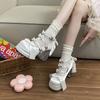 Lolita Shoes Cute Sweet Satin High Heels Lolita Bow Elegant Waterproof Table Transparent Heel Shoes