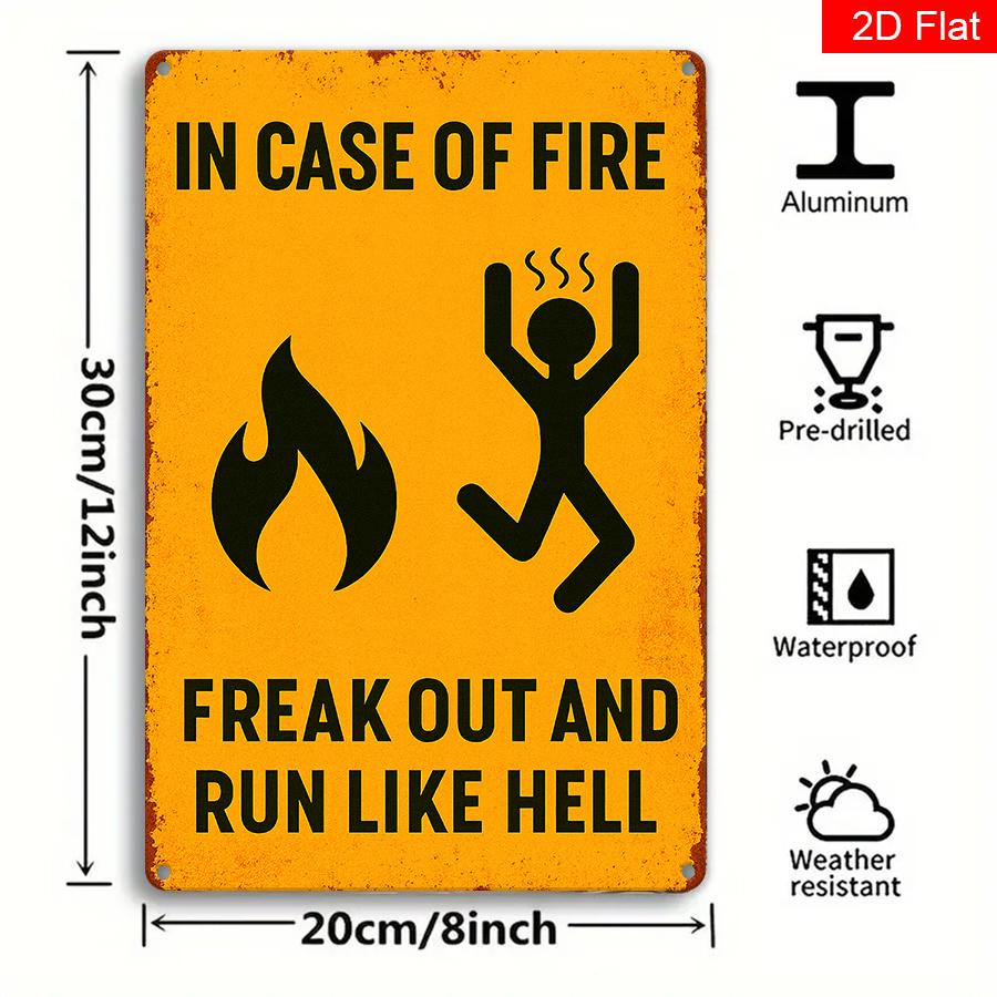Run Like Hell Escape Madness Vintage Metal Sign x Inch Yellow Black Flame Design Wall Decor for Home Bar Cafe Man Cave