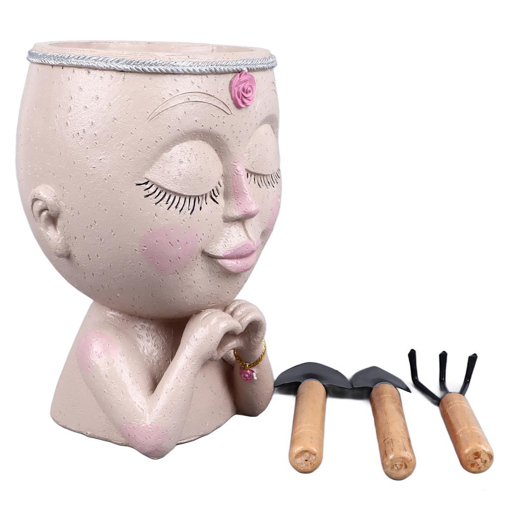 Горшок для растений в виде лица из смолы Love Style Lady Head Succulent Planter Women Face Flower Pot with Drainage