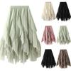 Женская модная повседневная однотонная юбка с высокой талией и оборками из сетки длиной до пола