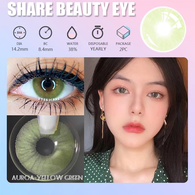 Eyeshare 1 Pair Green Contact Lenses for Eyes Beauty Pupils Lenses Eye 14.2mm Yearly Use Fashion Blue Colored Contacts Lenses Green