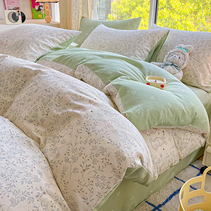 Комплект постельного белья из четырех предметов, пододеяльник из чистого хлопка с цветочным рисунком, простыня для спальни из трех предметов