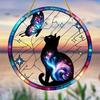 (15CM) Cosmic Cat and Butterfly Sun Charm - Acrylic Stained Glass Pendant, Light Catcher, for Walls, Windows, Porches, Terraces, Gardens, Offices