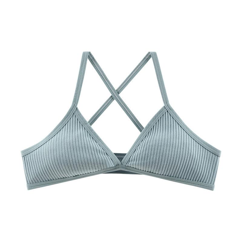 Women Sports Bra Comfort Cotton Bras For Women Thin French Style Bralette Sexy Deep V Triangle Cup Back Cross Tank Top Bra