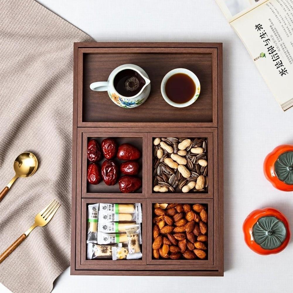 7Pcs/Set Rectangular Wooden Serving Tray Retro Tea Tray Nesting Multipurpose Trays Kitchen