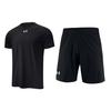 Футболка с круглым вырезом и принтом букв, шорты средней посадки на резинке, повседневный спортивный комплект для мужчин, черный цвет 22500518-001+22500214-001