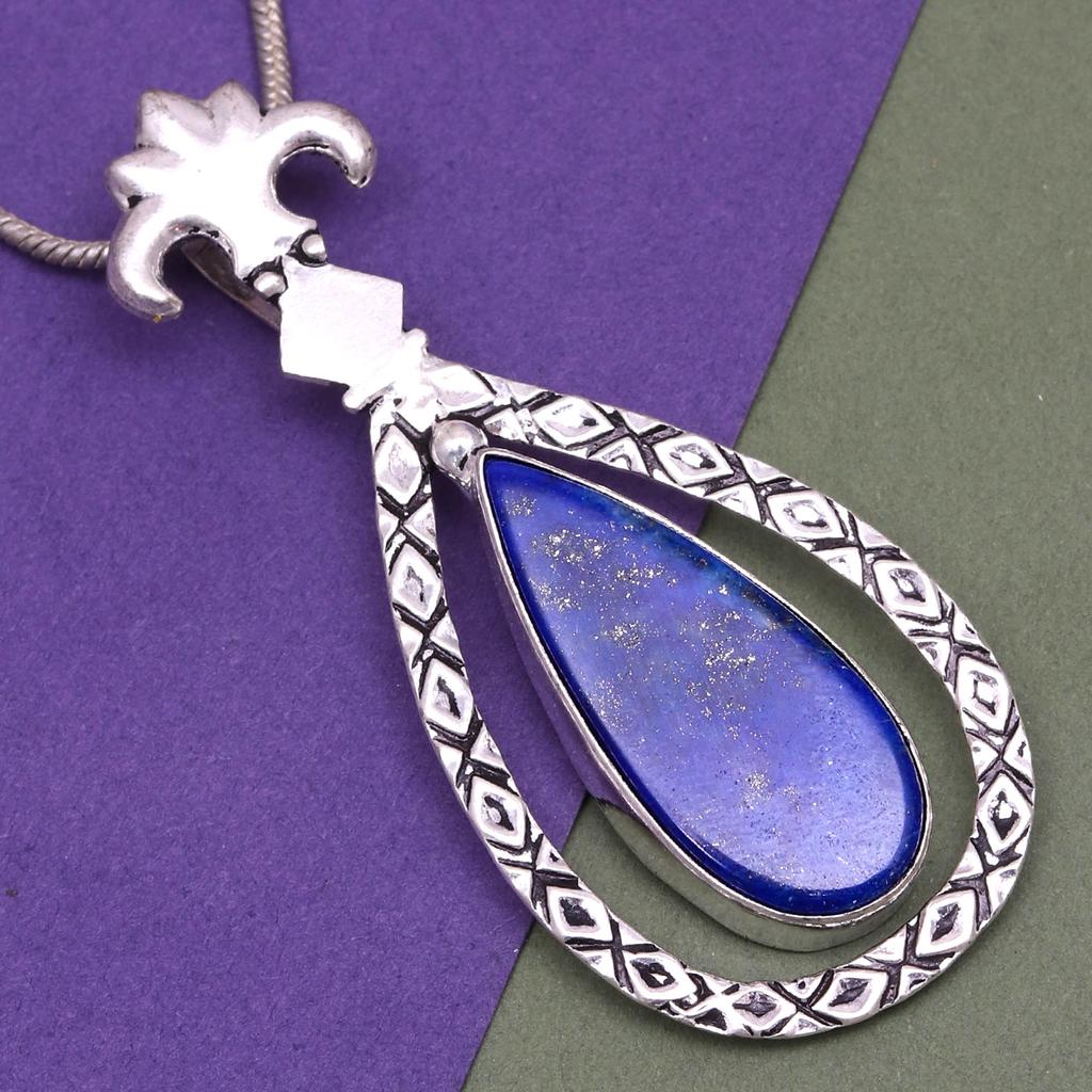 Pendant Lapis Lazuli Silver Jewelry 2.5" Gemstone  Handmade Sterling Silver