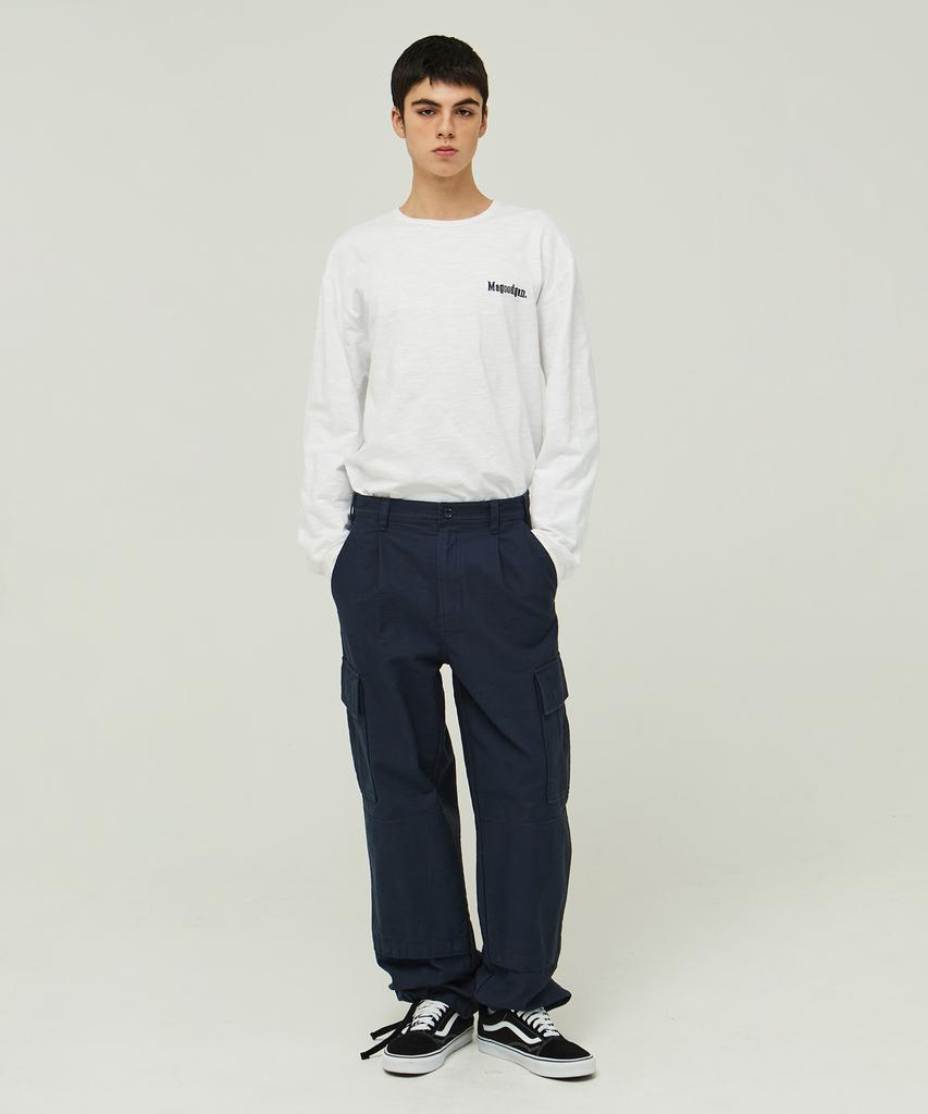 MAGOODGAN Farburn 4411 Satin Cotton Wide Fit Navy Cargo Pants