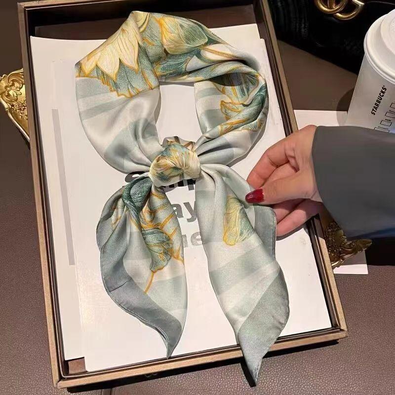 Silk scarf silk square scarf high-end sense thin women's yarn scarf temperament printed neck protection decorative scarf scarf scarf