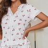 2 шт./комплект пижамный костюм кружевной сращивание V-образный вырез короткий рукав топ вишневый принт комфорт домашняя одежда повседневный топ шорты комплект одежды для сна