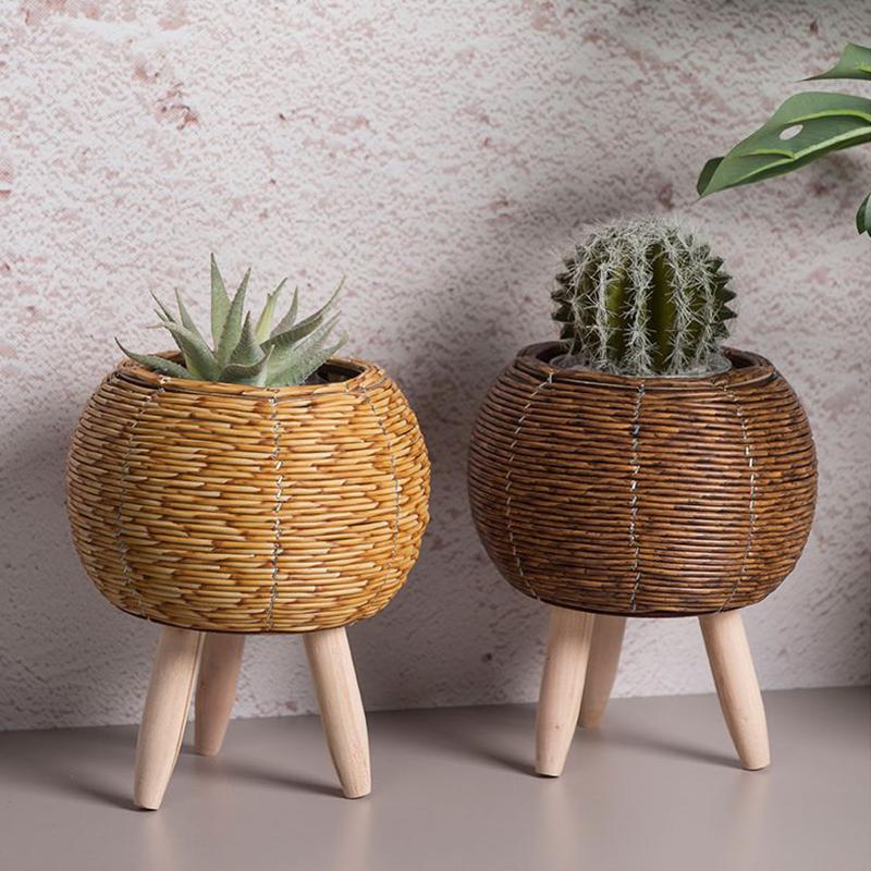 Plant Stand Basket Imitation Rattan Flower Stand Flower Shelf Succulent Plants Woven Planter