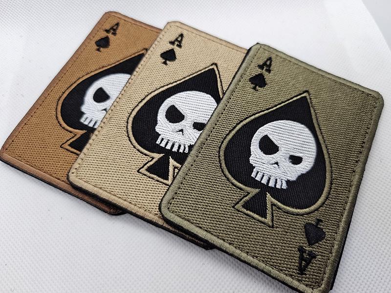 Пиковый туз Покер Череп Вышитая нашивка - Моральный значок на липучке для рюкзака