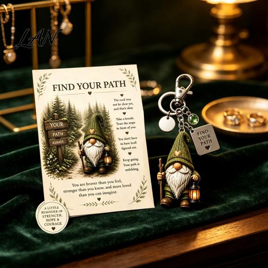Travel Keychain Gnome with Inspirational Card, Still Hanging On, Keep Growing, Fine Healing Charm Your Path, Dwarf Key Ring for Bags Backpacks