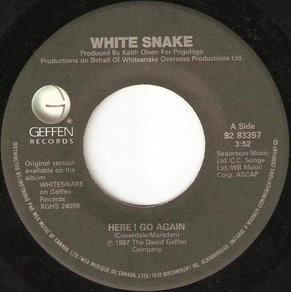 7-дюймовая пластинка WHITESNAKE Here I Go Again 9283397 Geffen Records 1987 Канада Рок Б/у
