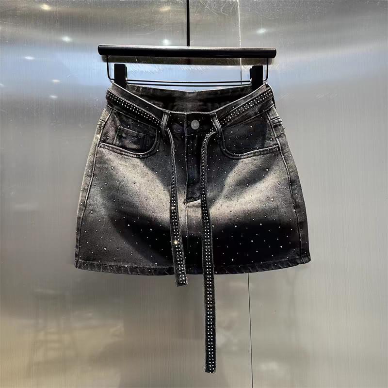 Vintage Denim Pencil Skirt With Flashing Design And Stretch For Summer Chic Women