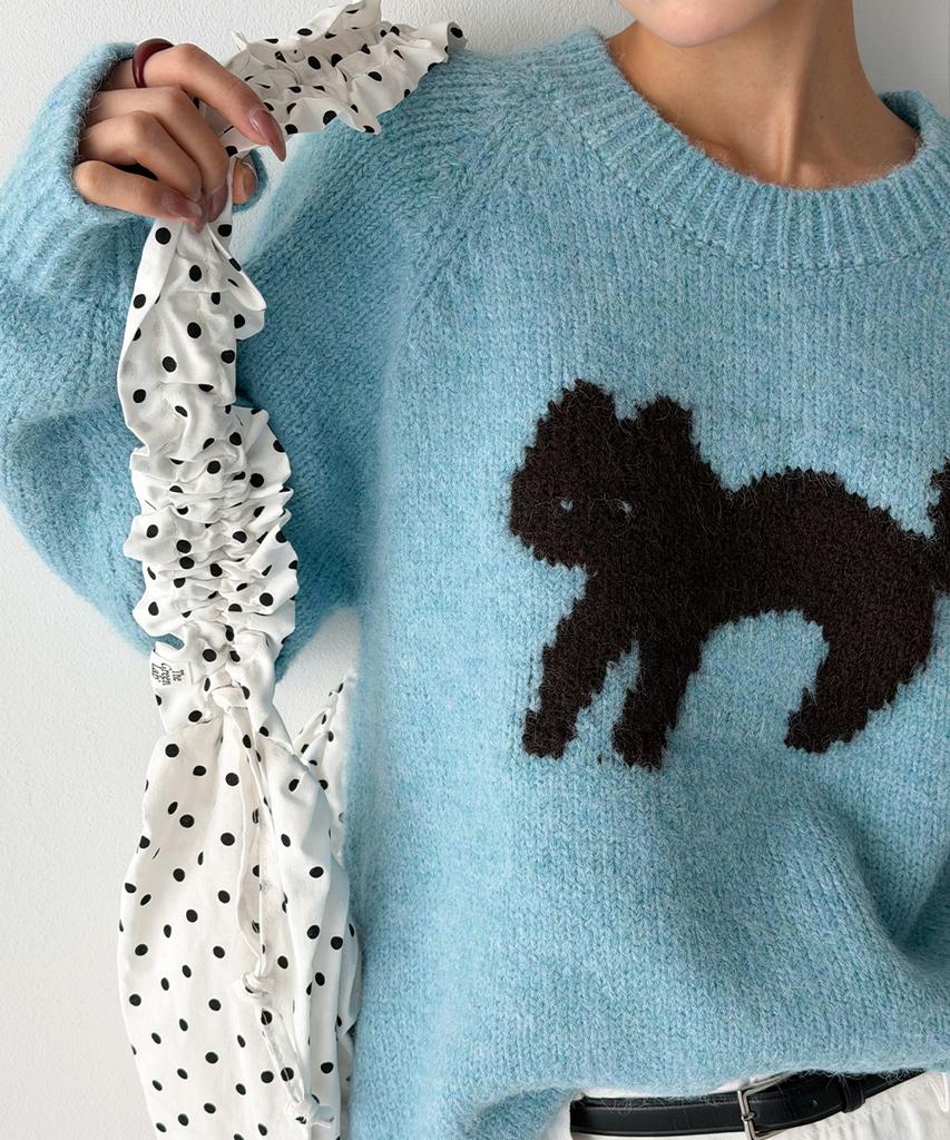 THE GREEN LAB Cat Jacquard Sweater [Blue]