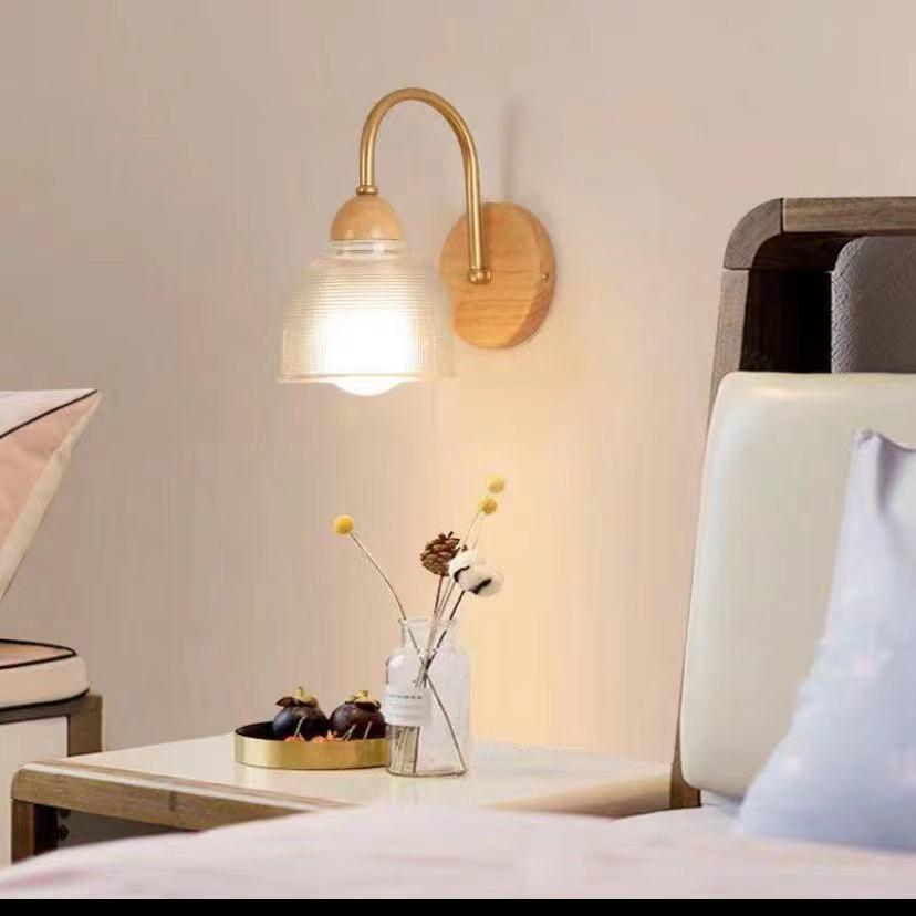 Solid Wood Pull Cord Wall Lamp - Bedside, Corridor, or Study Cream Lamp