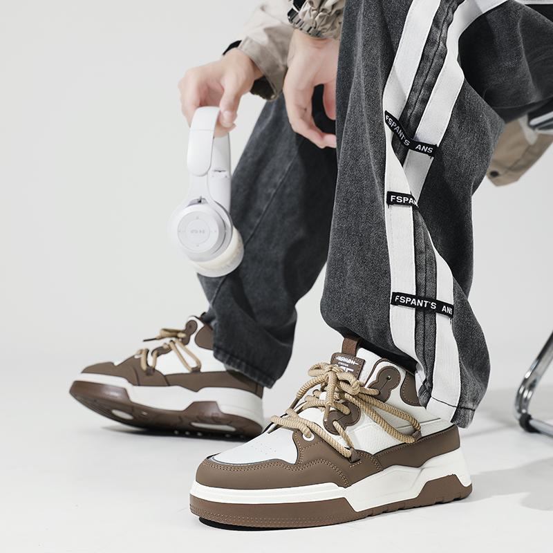 Лоферы Скейтборд Мужские Осенние Кроссовки Кожаная Обувь Повседневная Обувь Круглый Носок Модные Высокие Нескользящие Мягкие и Удобные