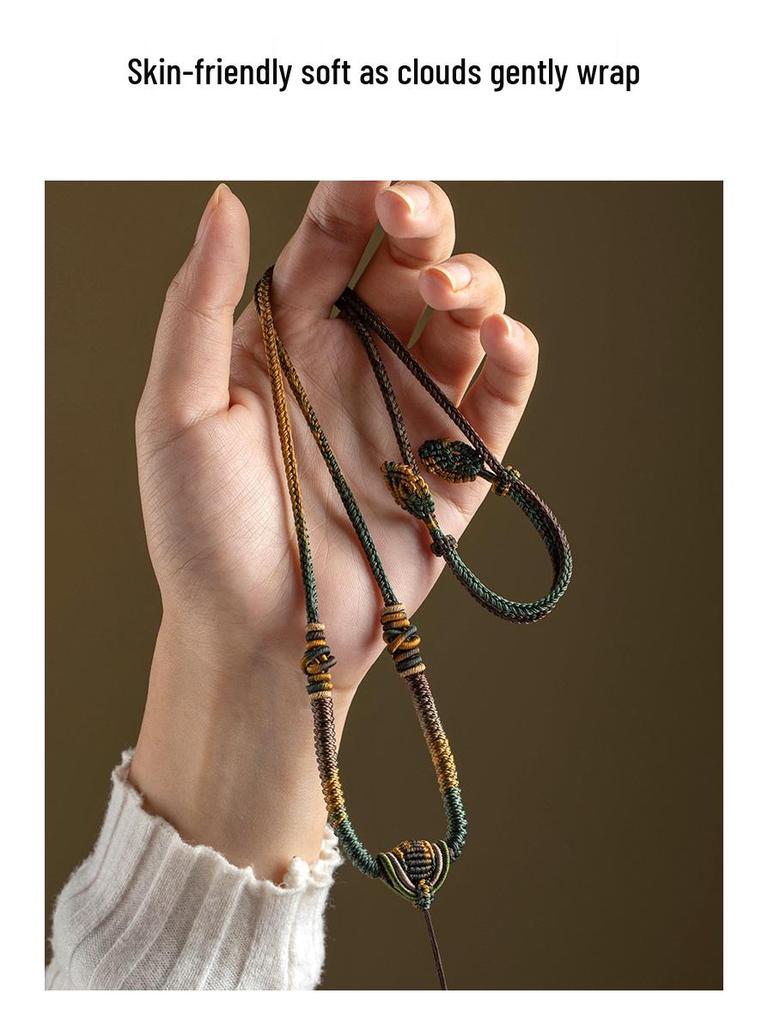 Роскошный плетеный вручную шнурок-подвеска из восьми нитей с нефритом