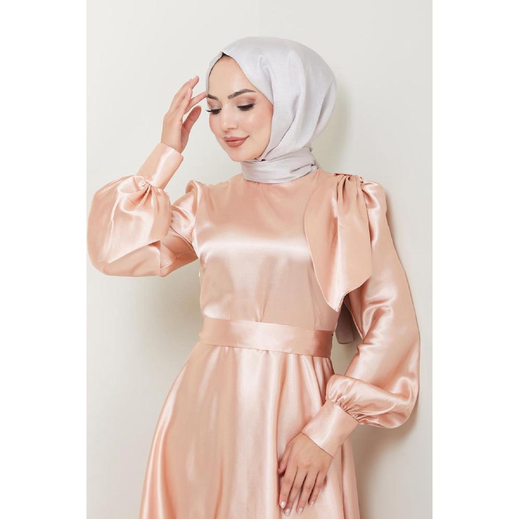 Женская одежда Вечернее платье Модное атласное длинное вечернее платье хиджаба с бантом 2745