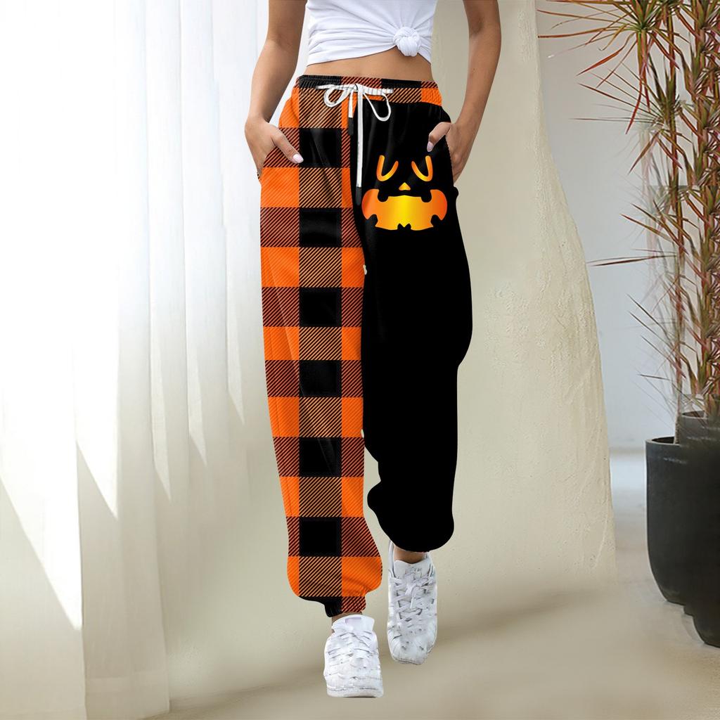 Женские повседневные модные рождественские принты, повседневные брюки с эластичной резинкой на талии и завязками на шнурке