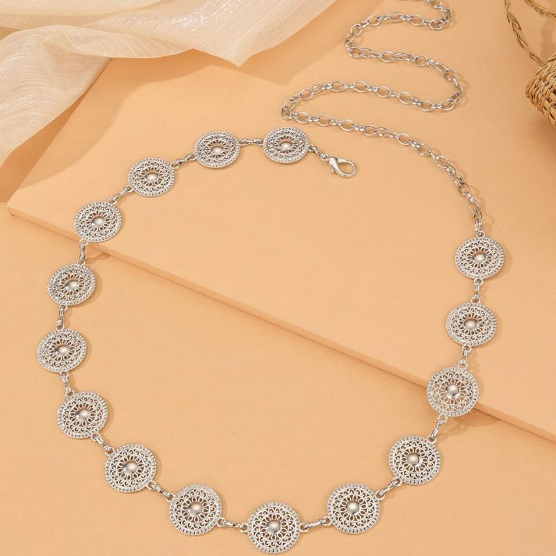 Европейская и американская круглая полая металлическая пластина женская поясная цепочка модные простые аксессуары для платья поясные аксессуары женские