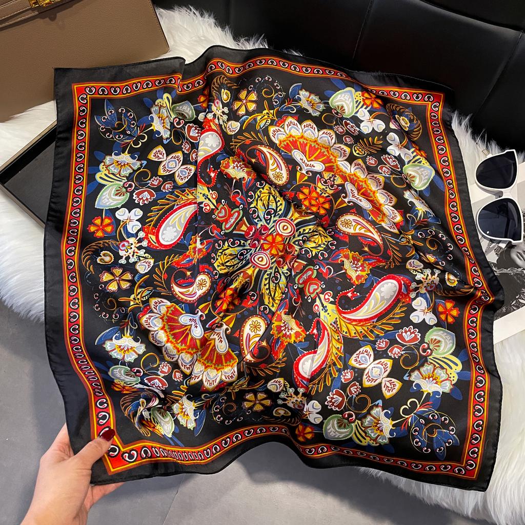 Новый роскошный принт 70*70 см шелковый квадратный шарф женский мягкий атласный ободок для волос шейный платок галстук женский ободок фуляр сумка лента подарок