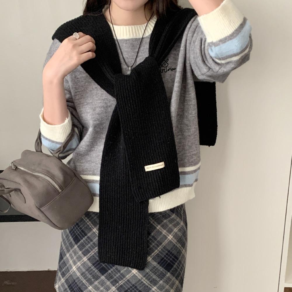 Korean Style Knitted Shawl Knotted False Collar Shoulder Wrap Warm Neck Guard Scarve  Ladies