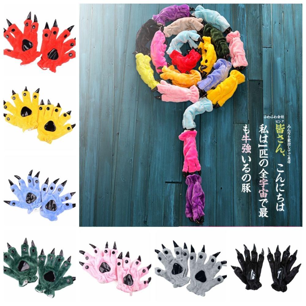 Фланелевые перчатки с изображением лап животных Согревающие перчатки с изображением динозавров Теплые перчатки Кигуруми Перчатки с изображением животных Хэллоуин