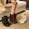High-heeled Short Boots Women's 2025 Autumn and Winter New Thin-heeled Sleeve Short Tube Wrinkled Stacking Boots Elastic Thin Boots Martin Boots