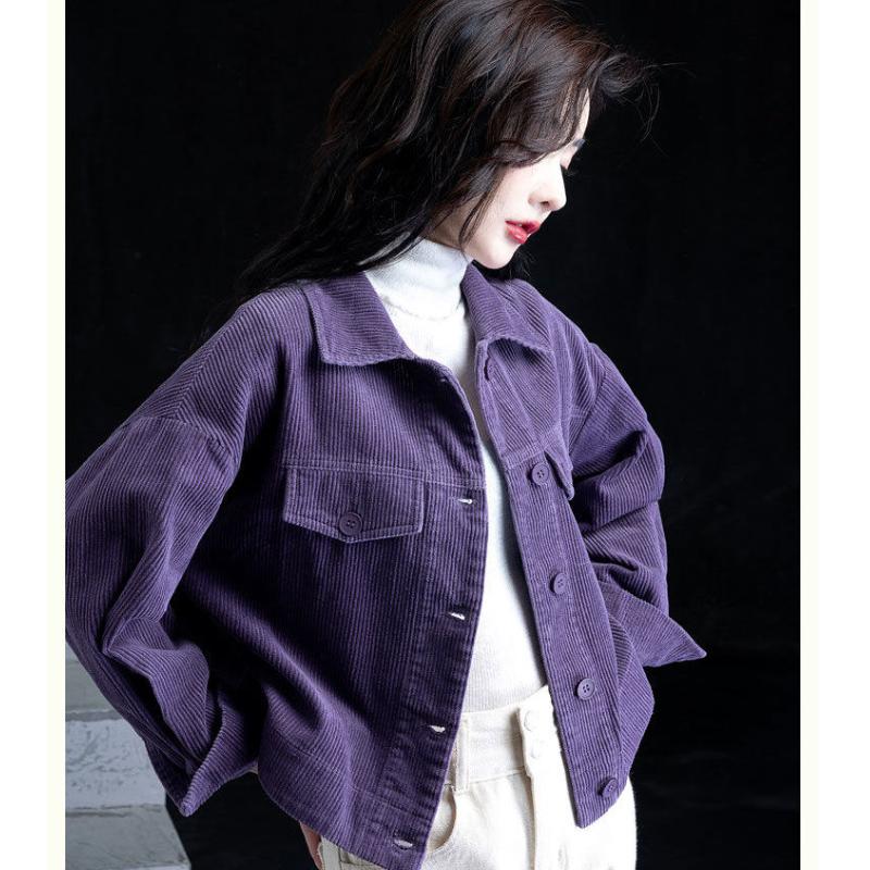 Plus-Size Plaid Jacket At All Seasons Fashion Casual Loose Thin Slim Long-Sleeved Outwear Women's All-Match Corduroy Short Coat