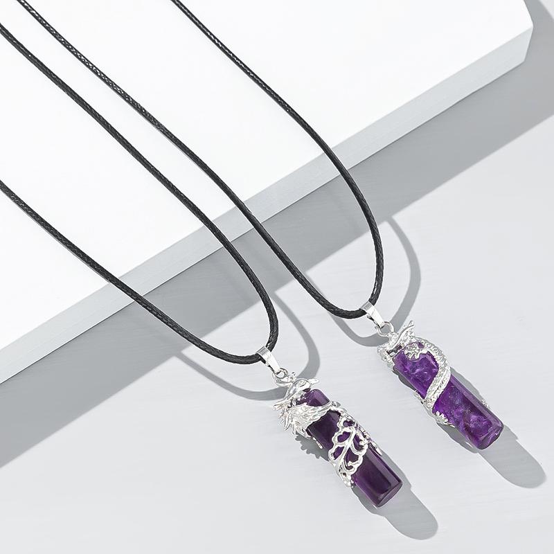 Аметист Дракон Феникс Соответствующее Ожерелье Пара Цилиндрический Инь Ян Кулон Радиационное Исцеление Кристалл Кварц Натуральный Драгоценный Камень