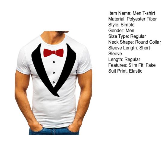 Мужская футболка, имитация костюма-двойки, пуловер, топы с круглым вырезом, короткий рукав, дышащая повседневная одежда