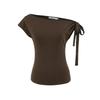 Irregular off-the-shoulder short-sleeved T-shirt summer new women's American solid color Spice Girl slim strap short open-button top