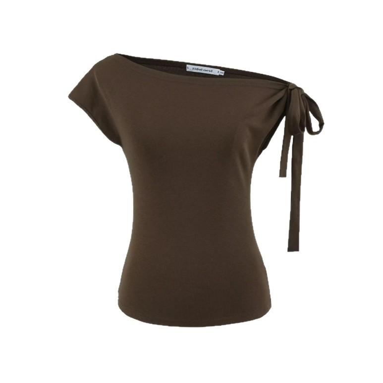Irregular off-the-shoulder short-sleeved T-shirt summer new women's American solid color Spice Girl slim strap short open-button top