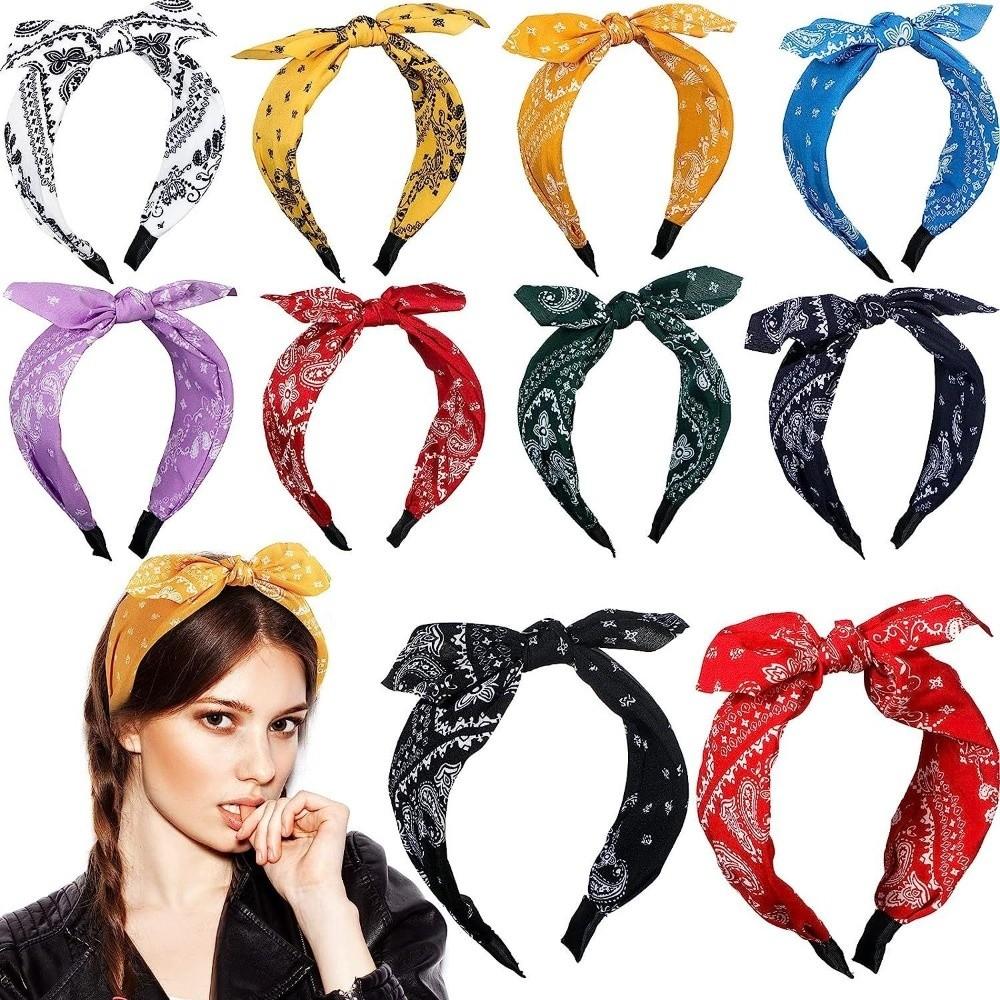 Bow Knot Women's Wide Headband Printed Hair Hoop Headwear Trendy Retro Polka Dot Hairband Girls