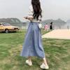 Women's High Waist A-Line Denim Skirt - Fashionable, Slim, Medium-Length, Big Swing, Loose Umbrella Design Over the Knee.