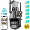 Новая наружная Wi-Fi PTZ-камера европейского стандарта 4K 8MP HD с двумя объективами и двойным экраном, AI, автоматическое отслеживание, видеонаблюдение, полицейская световая сигнализация iCSee
