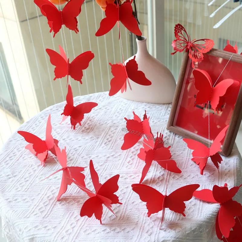 2M Colorful 3D Butterfly Banner For Wedding Birthday Party Romantic DIY Hanging Paper Garland For Living Room Decor Supplies