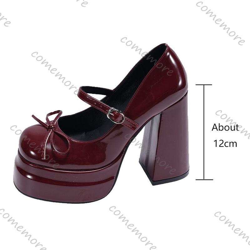 Fashion Comemore Platform Square High Heel Women's Mary Jane Shoes Fashion Butterfly-knot Shoes Spring Autumn Wedding Party Pumps Shoes