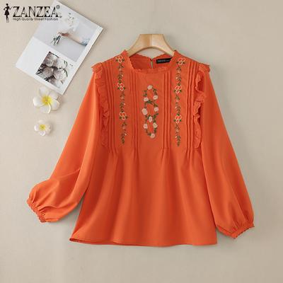 Женская повседневная блузка с длинным рукавом и цветочной вышивкой