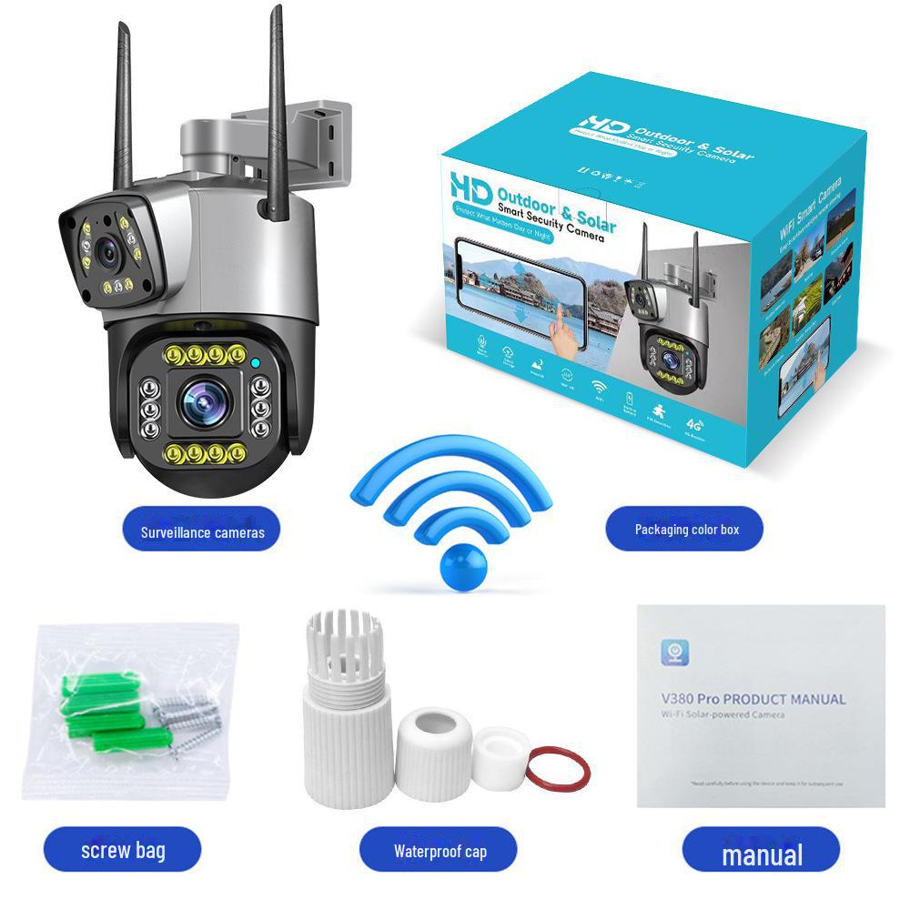 V380 Беспроводная наружная панорамная камера 4G HD с двумя экранами и мобильным удаленным доступом
