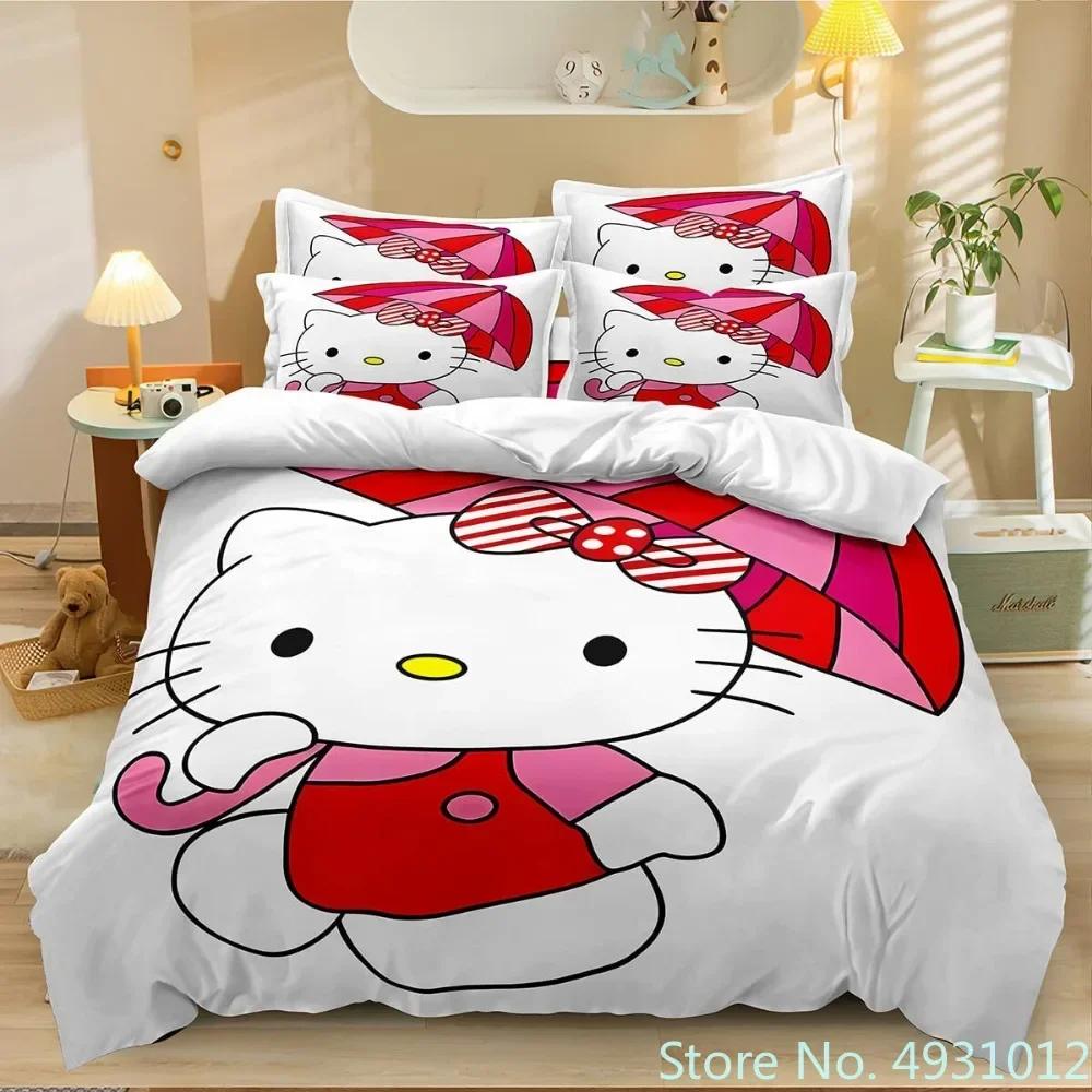 Милый набор постельного белья Hello Kitty с музыкой, наволочка, японское аниме, постельное белье, 3D-печать, пододеяльник, одеяло, подарок для малышей, детей, ребенка